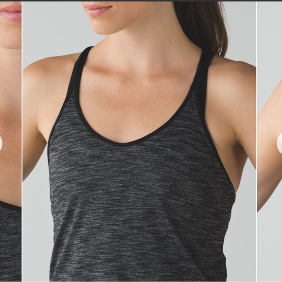 LULULEMON WHAT THE SPORT SINGLET TANK HEATHERED BLACK 2 RUCHED BACK CURVED HEM - Picture 2 of 8